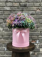 Цветочная композиция из Гипсофила и Розы в шляпной коробке в Песчанке