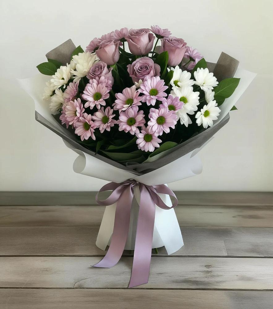 Букет цветов из: Хризантемы и Розы в Песчанке