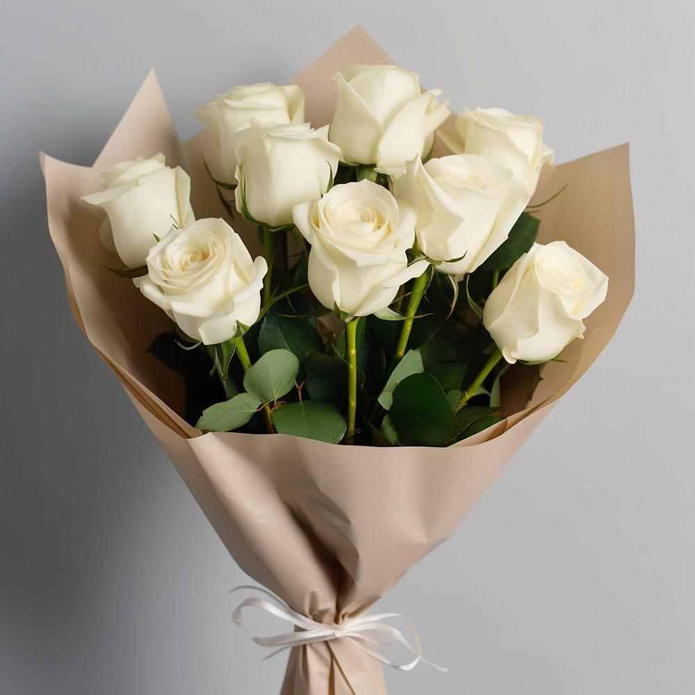 Букет 9 Белых роз Эдлесс Лав в Песчанке