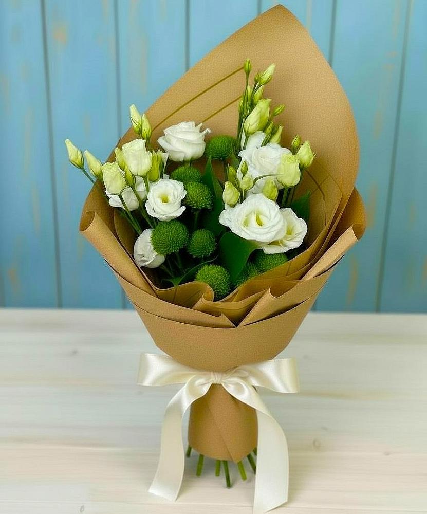 Букет цветов из: Хризантемы и Лизиантусы в Песчанке