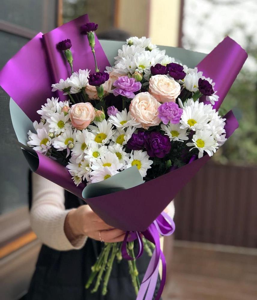 Букет цветов из: Хризантемы, Гвоздики и Розы в Песчанке