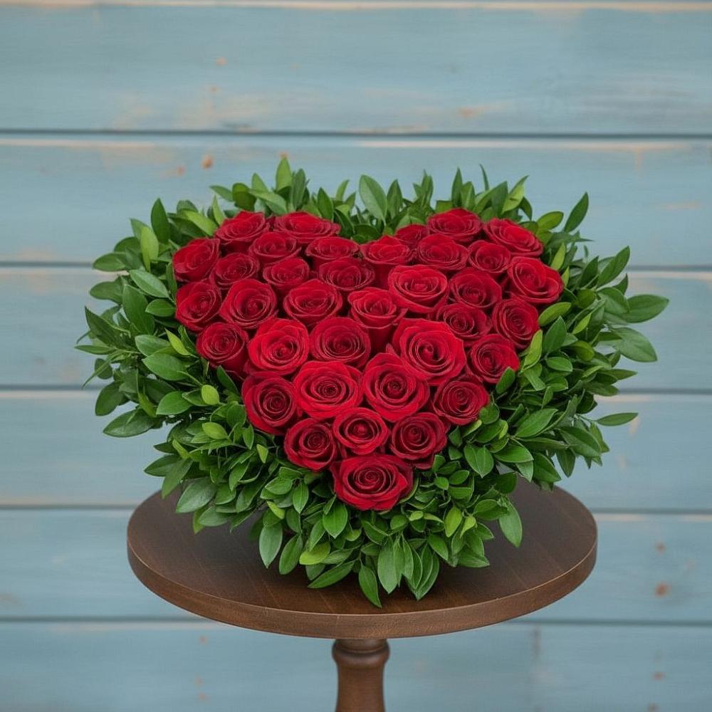 Цветочная композиция из Розы в виде сердца в Песчанке