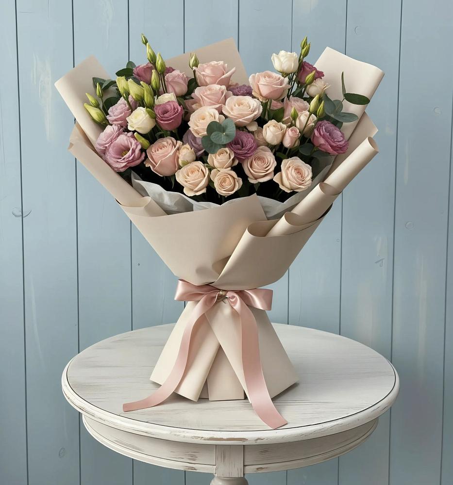 Букет цветов из: Розы и Лизиантусы в Песчанке