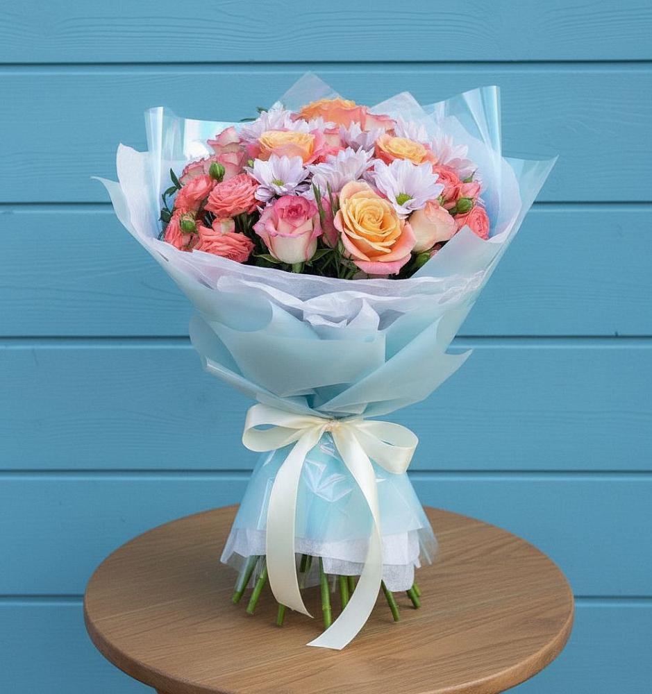 Букет цветов из: Хризантемы и Розы в Песчанке