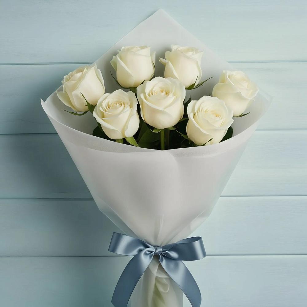 Букет 7 Белых роз Эдлесс Лав в Песчанке